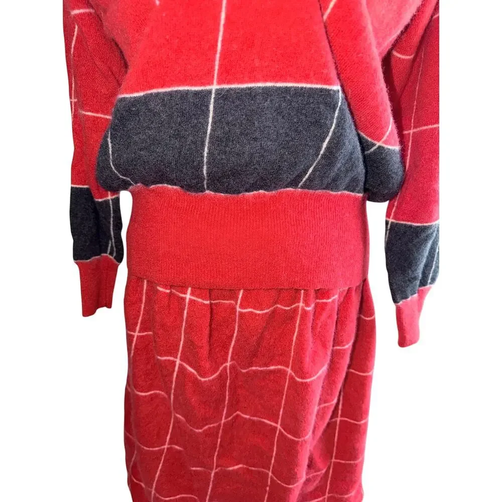 Vintage 80s Liz Claiborne red sweater skirt set Lambswool angora rabbit hair S